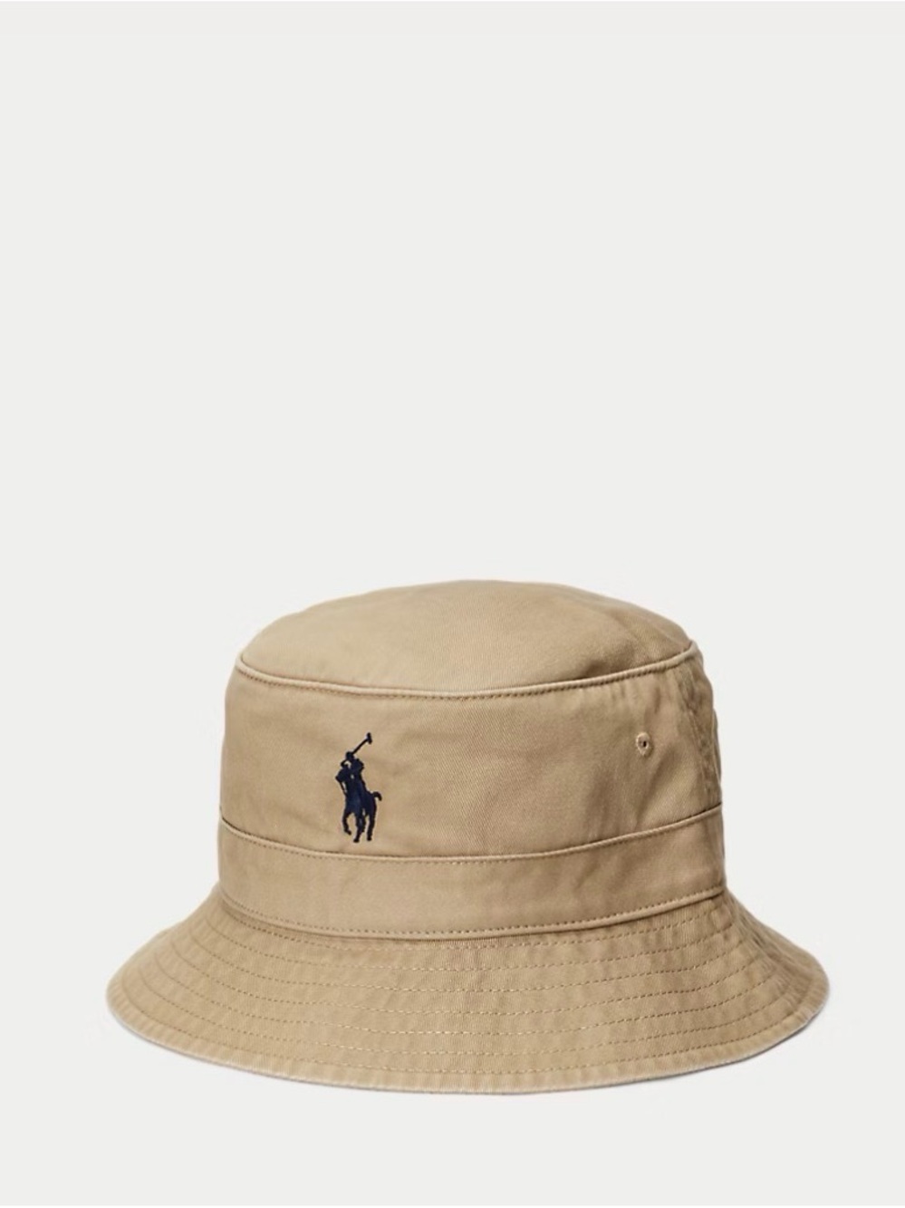 Ralph Lauren Khaki Bucket Hat with Navy Polo Logo